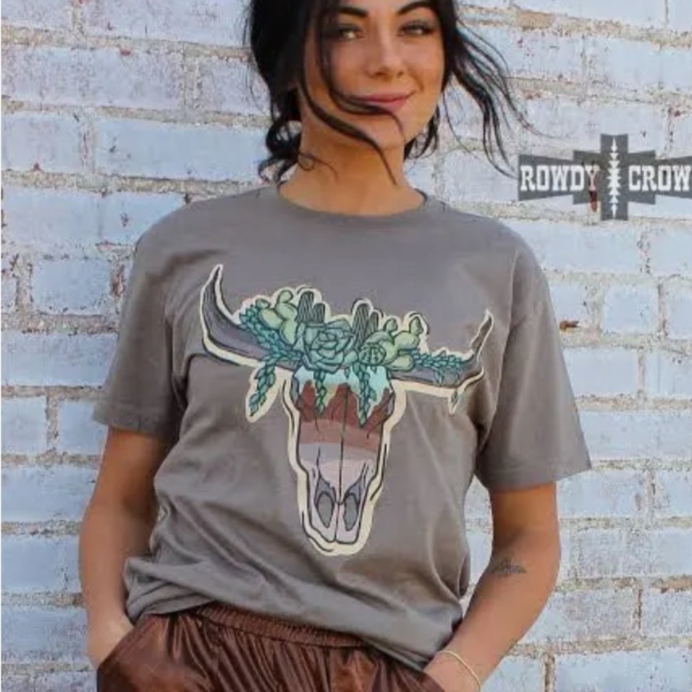 🤎Rowdy Crowd Sunset Skull Western Tee Plus Sizes Too